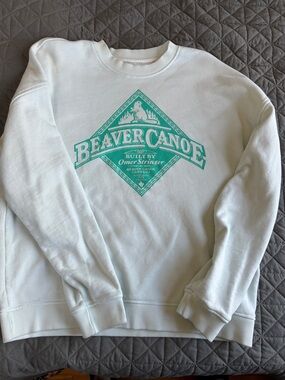 Mint Green Crewneck Beaver Canoe x Roots Sweatshirt with Teal Logo